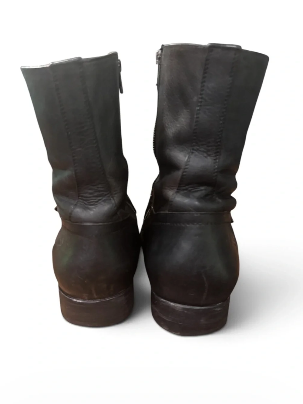 FRYE Black Leather Engineer Boots Mens 13 D Side Zip Biker Moto Made in Me